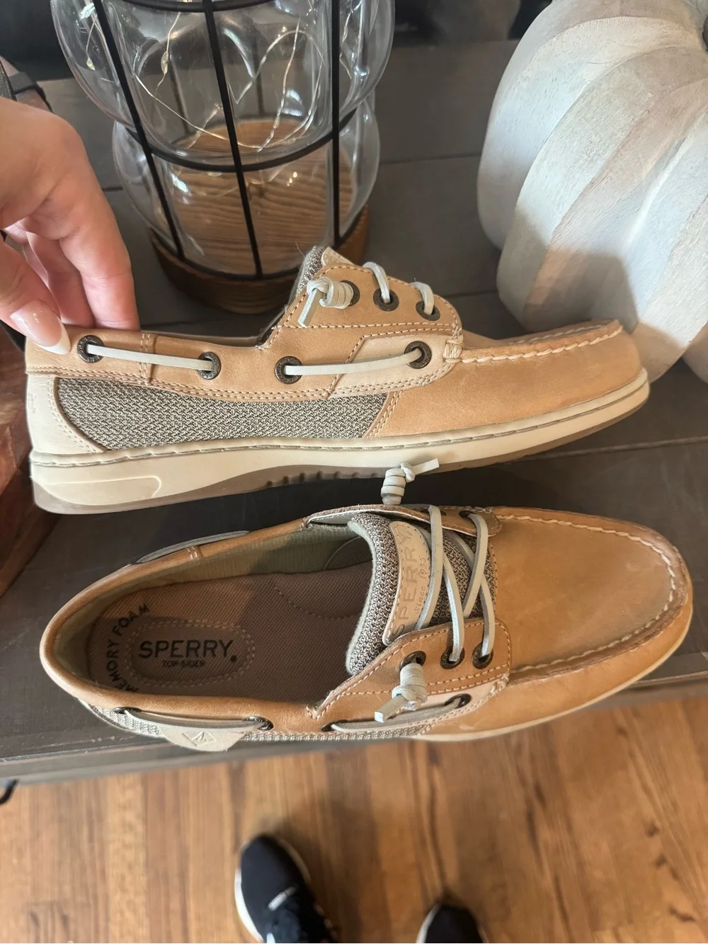 Sperry Top-Sider Tan Leather Boat Shoes Memory Foam Comfort Casual Size 7.5